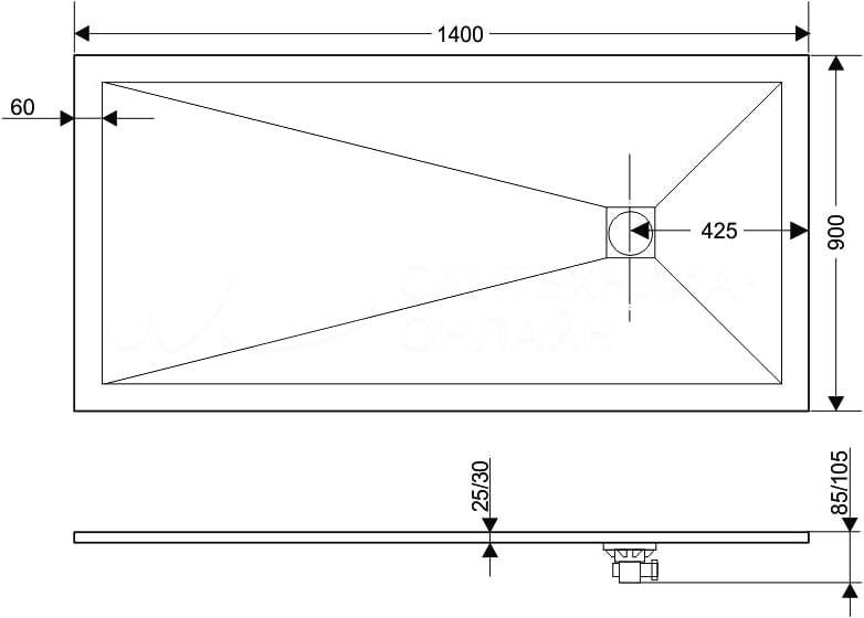 Поддон для душа RGW Stone Tray ST-0149W 90х140 с сифоном
