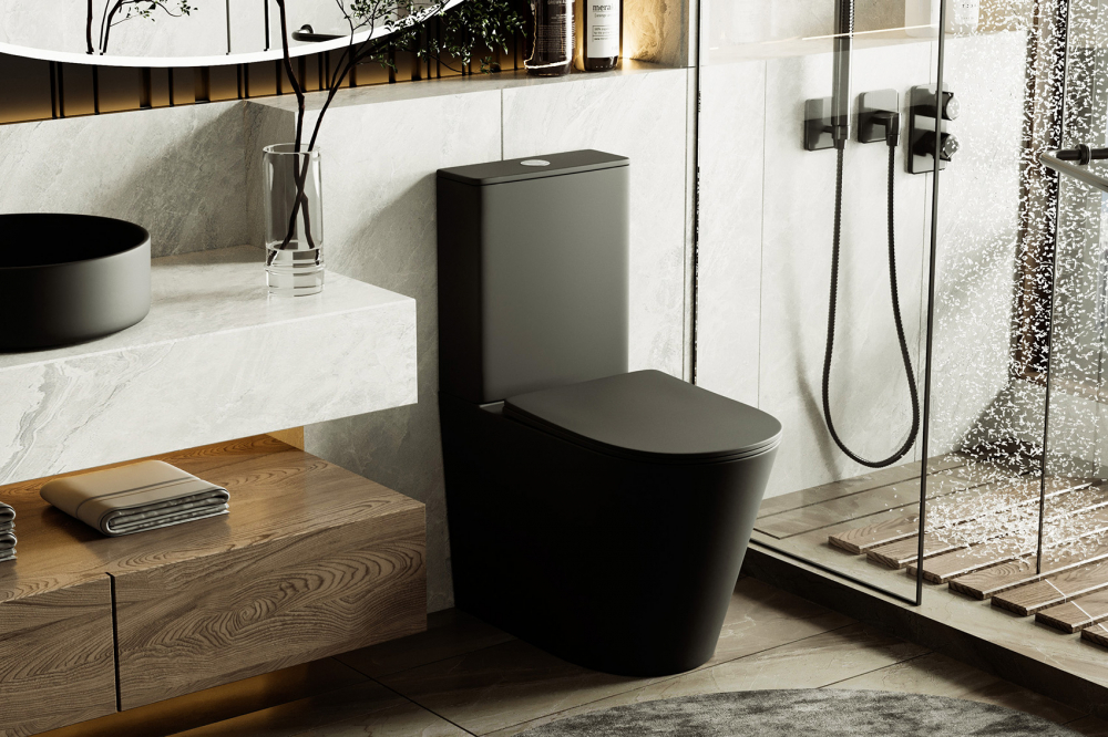 Унитаз Abber Bequem AC1112TMB компакт черный матовый, безободковый, смыв торнадо