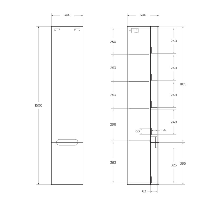 Пенал подвесной BelBagno Etna-M 30 см R, Bianco Lucido