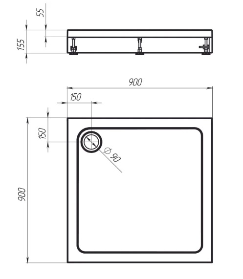Поддон для душа 1Marka Flat 01фл9090прК, 90х90 см
