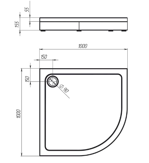 Поддон для душа 1Marka Flat 01фл1010чкК, 100х100 см