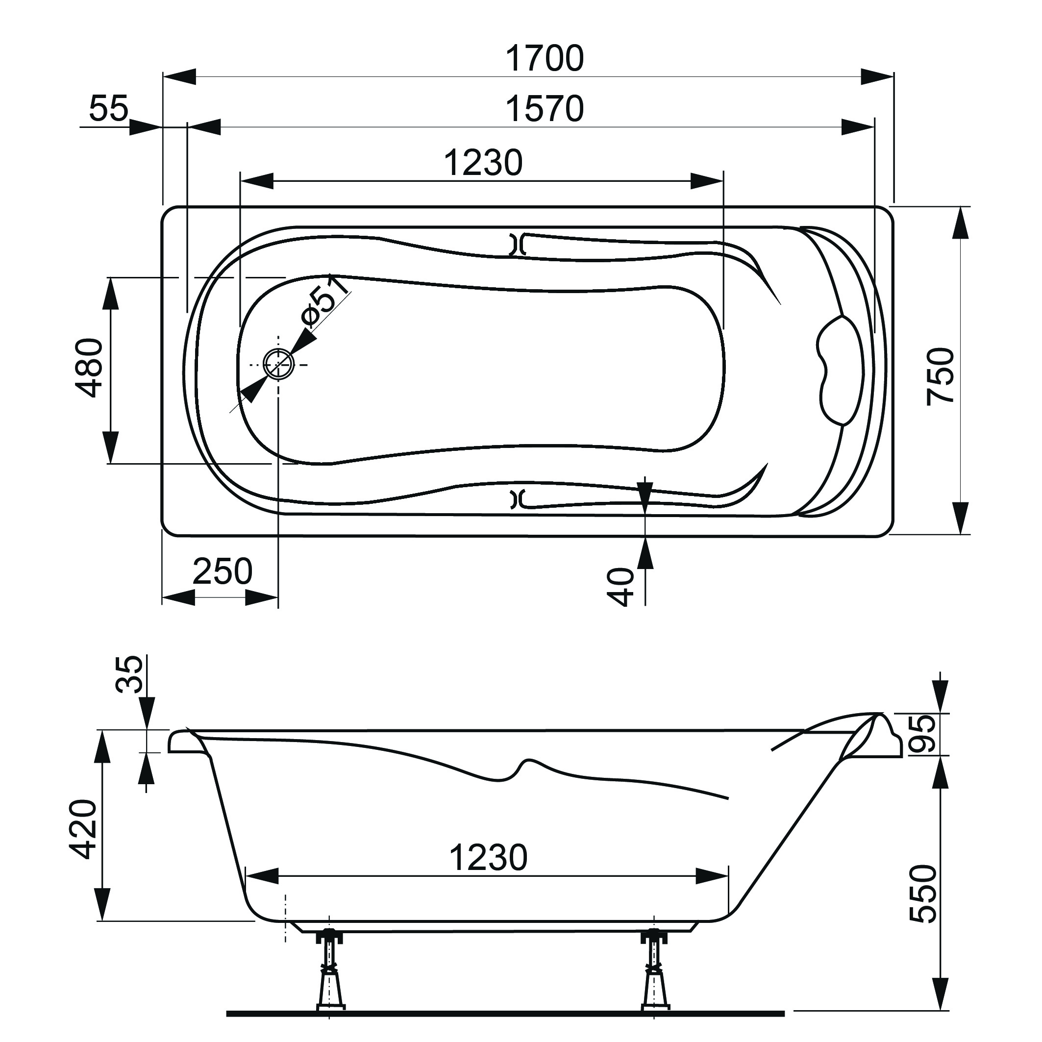 Акриловая ванна VAGNERPLAST Charitka VPBA170CHA2X-04 170х75