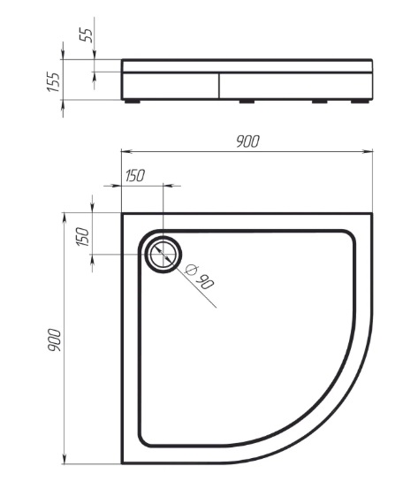 Поддон для душа 1Marka Flat 01фл9090чкК, 90х90 см