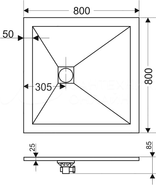 Поддон для душа RGW Stone Tray ST-0088W 80х80 с сифоном