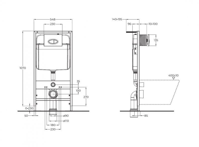 Инсталляция для подвесного унитаза BelBagno BB026/BB084NERO с панелью смыва