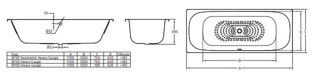 Стальная ванна BLB Universal Duo B75QAH001 170x75