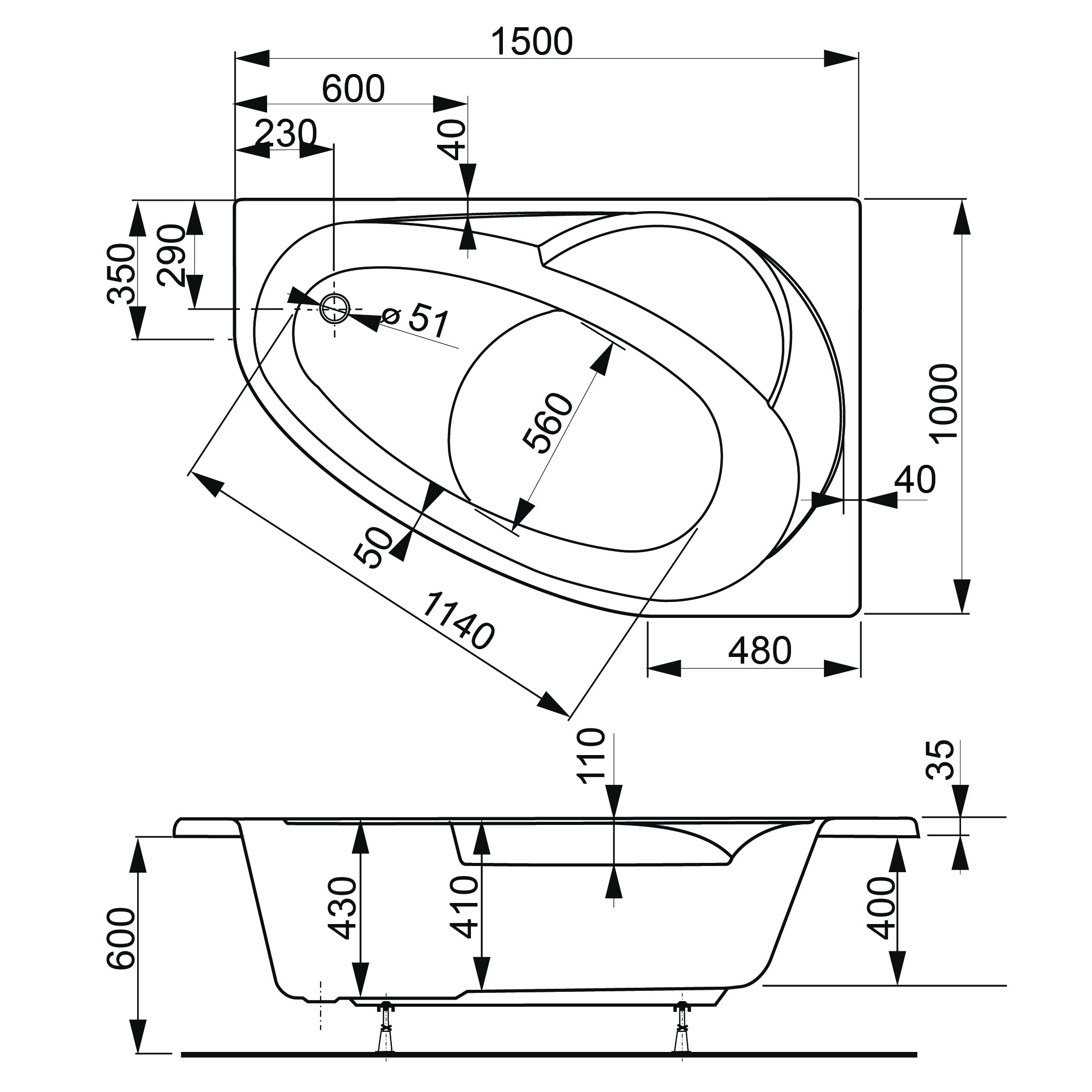 Акриловая ванна VAGNERPLAST Flora VPBA151FLA3LX-04 150х100 left
