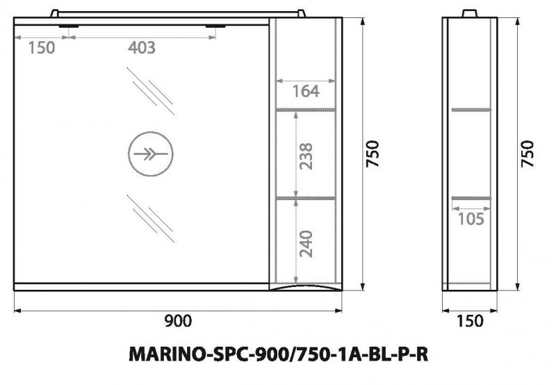 Зеркальный шкаф BelBagno Marino 90 см R, Bianco Lucido