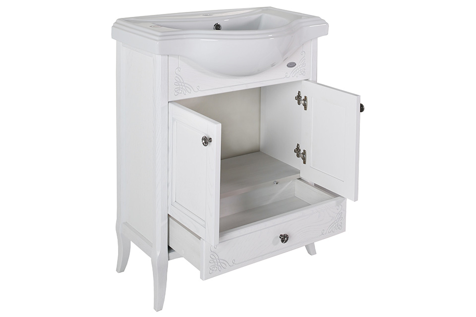 Мебель для ванной подвесная ASB-Woodline Салерно 65 белый патина серебро