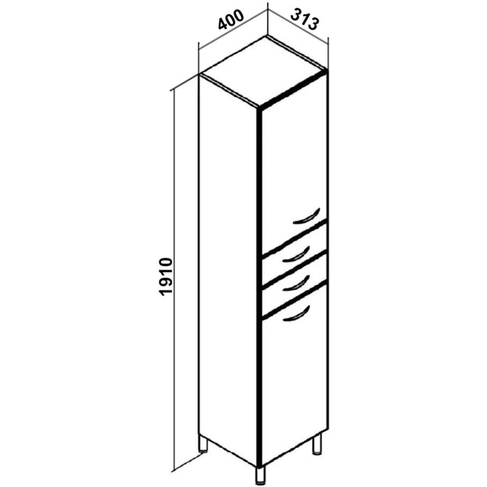 Пенал Runo Эконом 40х190 правый, с корзиной для белья, белый