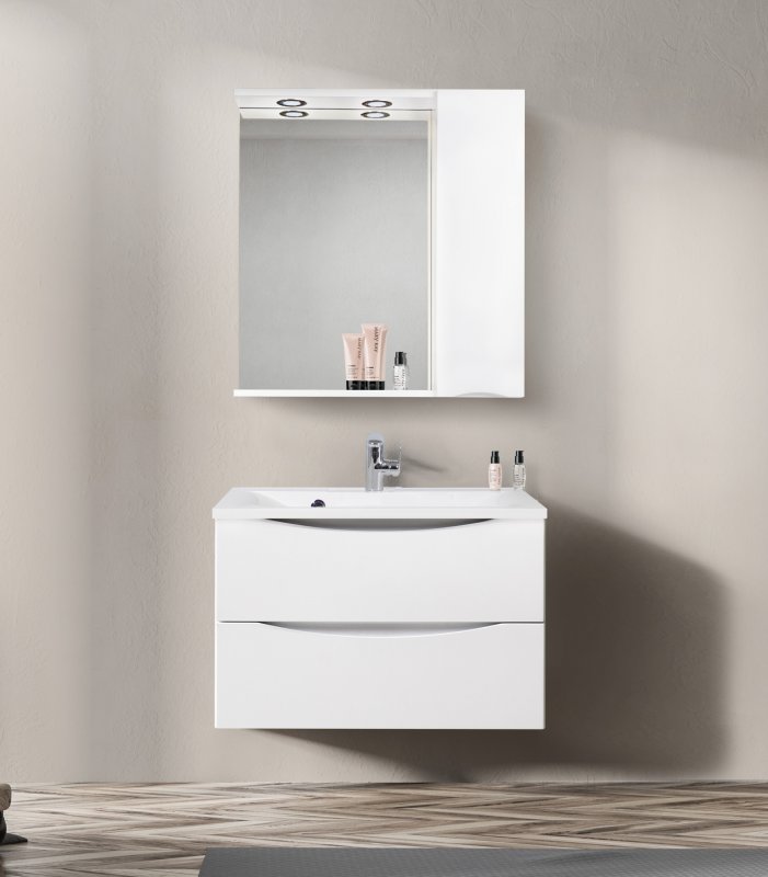 Зеркальный шкаф BelBagno Marino 80 см R, Bianco Lucido