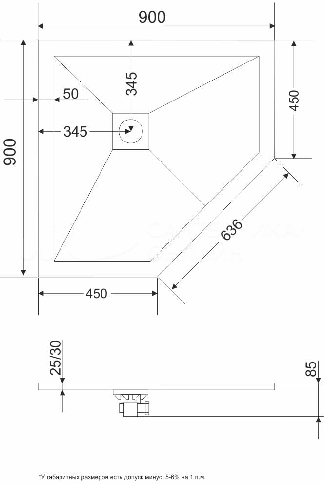 Поддон для душа RGW Stone Tray ST/T-0099G 90х90х2,5 с сифоном