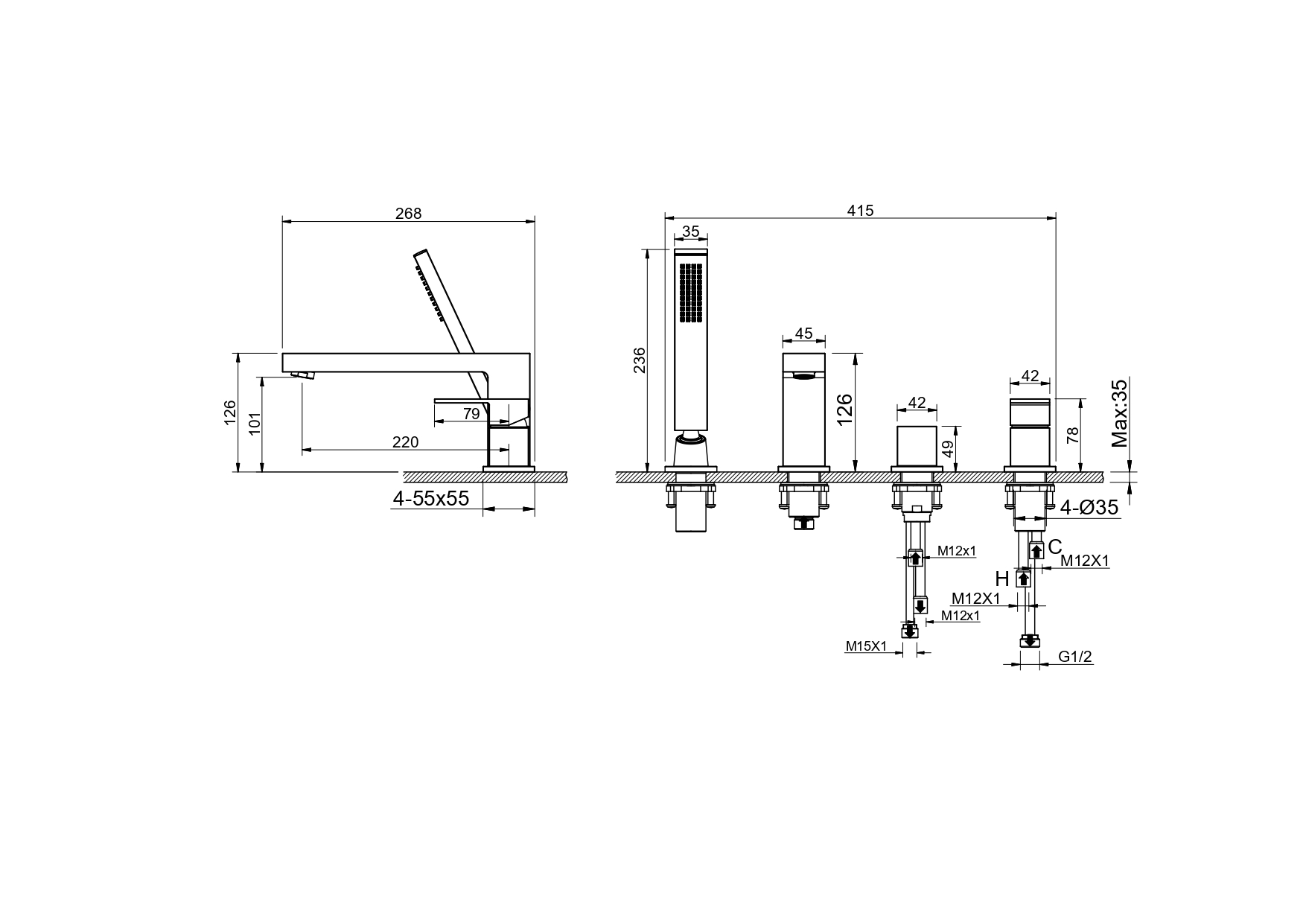 Смеситель Aquatek Либра AQ1648CR на борт ванны