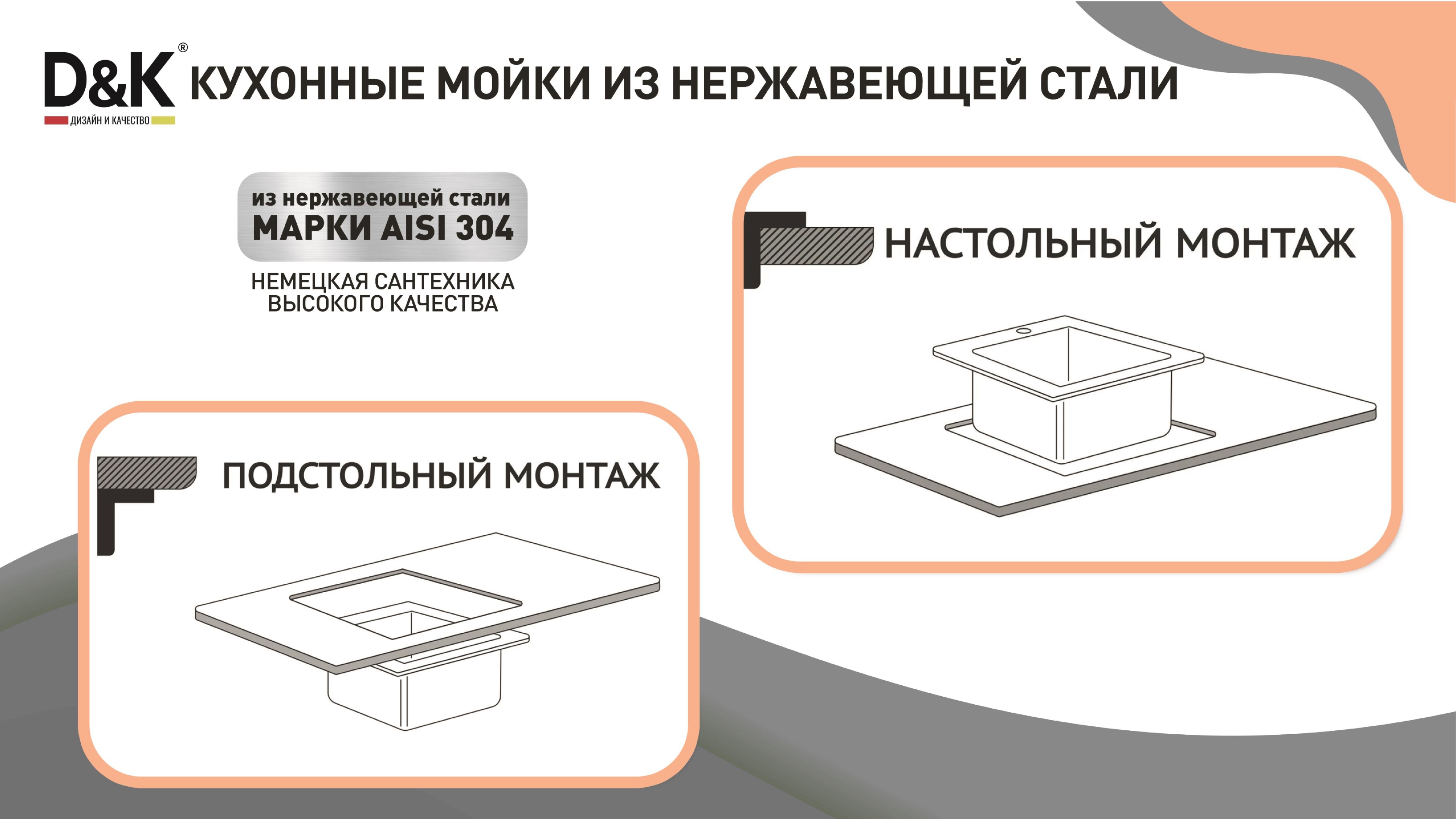 Мойка встраиваемая D&K DKS604504, в комплекте с сифоном, корзиной, дозатором