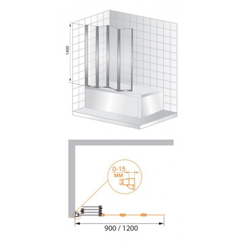 Душевая шторка Cezares TRIO-V-3-90/140-C-Cr-R