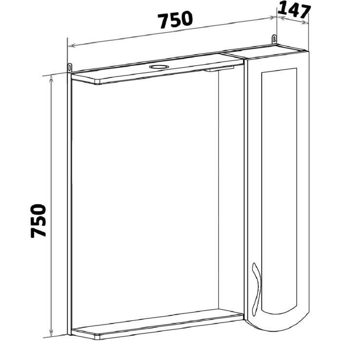 Зеркальный шкаф Runo Неаполь 75х75 правый, белый