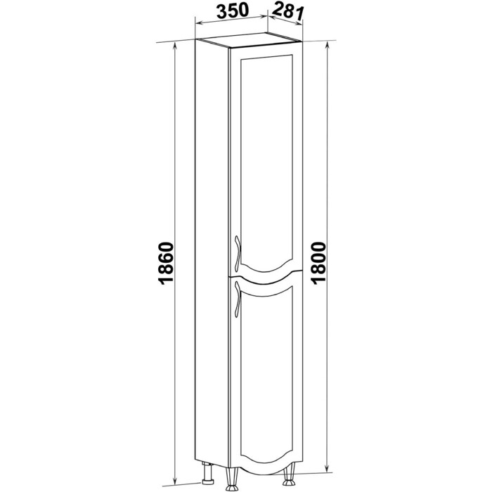 Пенал Runo Неаполь 35х190 правый, белый