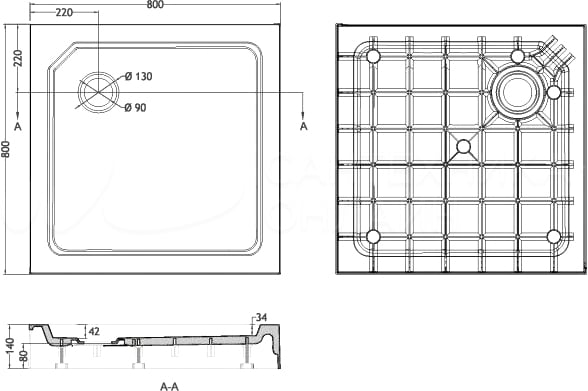 Поддон для душа Cezares Tray SMC TRAY-SMC-A-80-550-150-W 80x80, с сифоном
