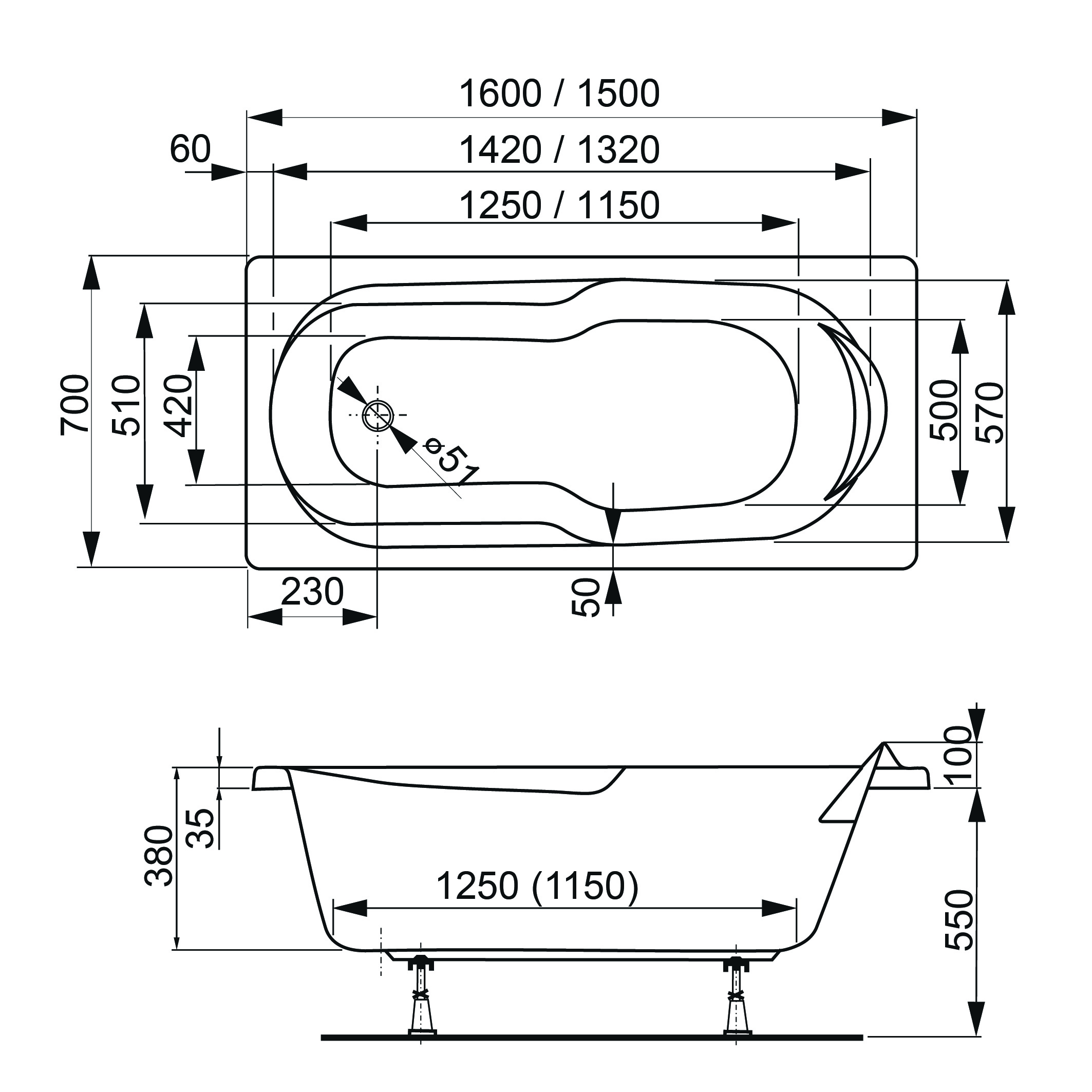 Акриловая ванна VAGNERPLAST Nymfa VPBA157NYM2E-04 150x70
