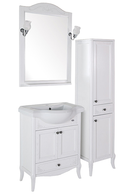 Мебель для ванной подвесная ASB-Woodline Салерно 65 белый патина серебро