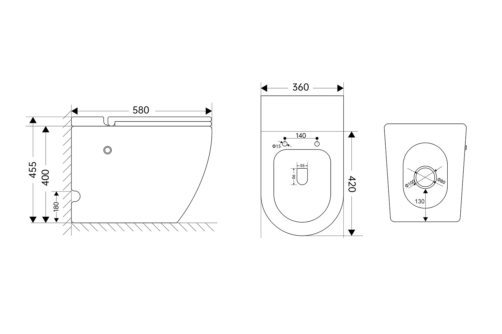 Унитаз Abber Bequem AC1115P приставной белый с импульсным смывом