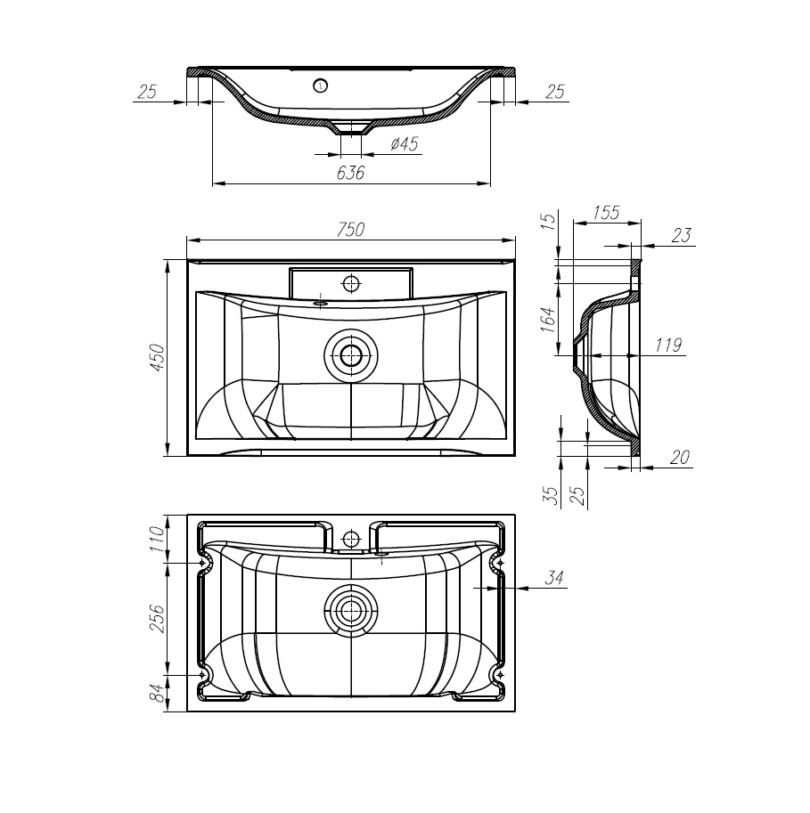 Раковина накладная BelBagno BB750/450-LV-MR-PR