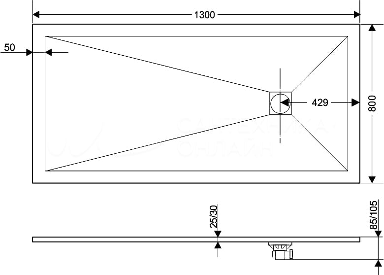 Поддон для душа RGW Stone Tray ST-0138W 80х130 с сифоном