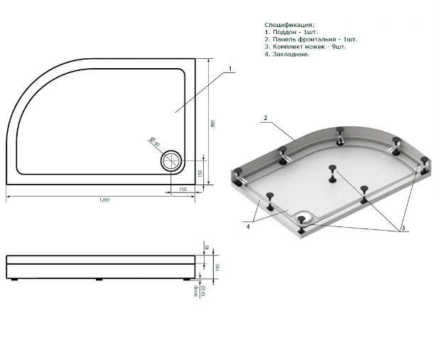 Поддон для душа Bas Раунд R 120x80 L