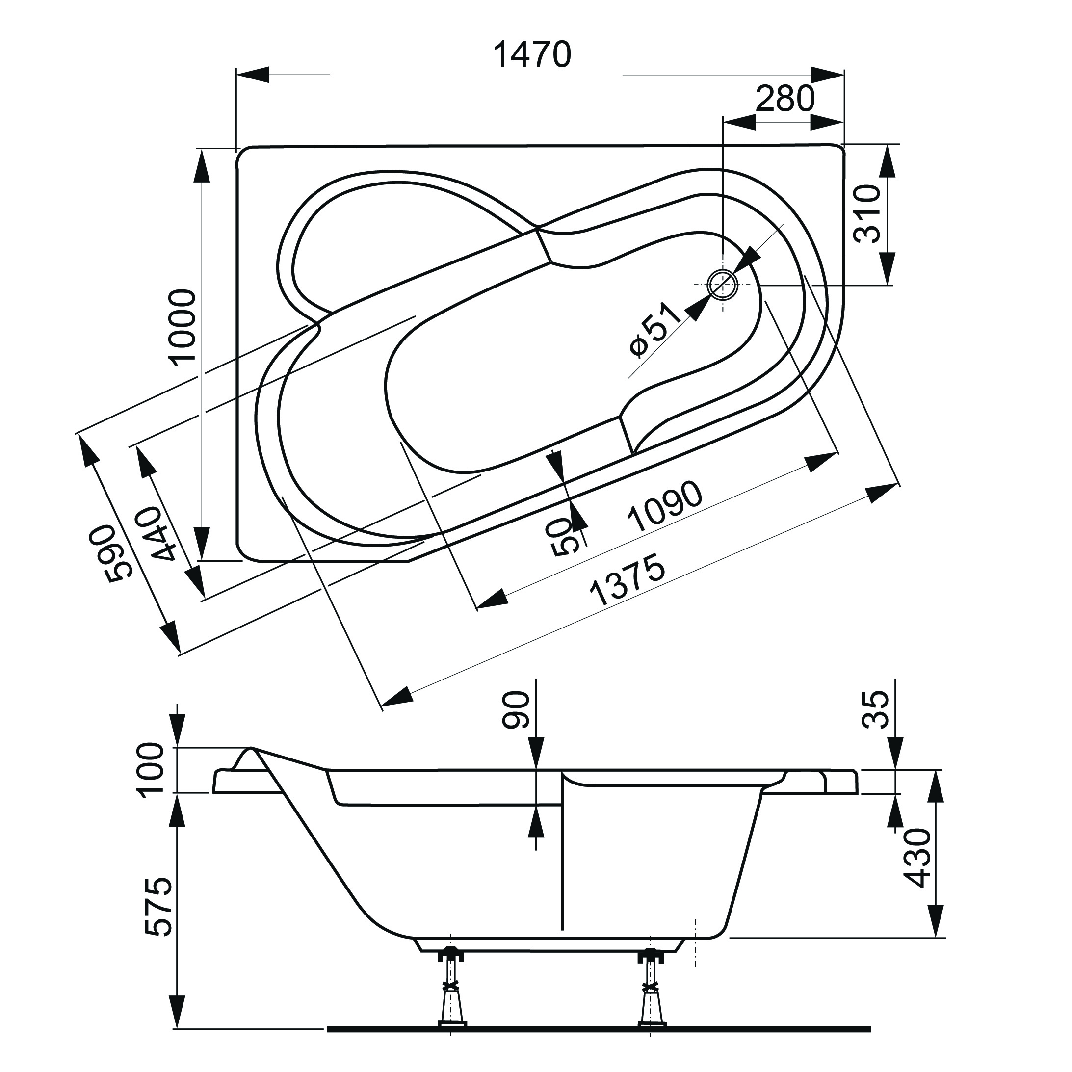 Акриловая ванна VAGNERPLAST Selena VPBA141SEL3PE-04 147x100 Right