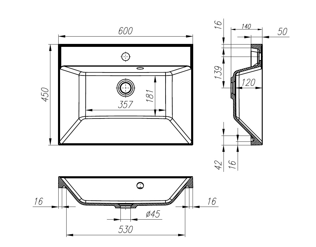 Раковина накладная BelBagno BB600/450-LV-MR-AST