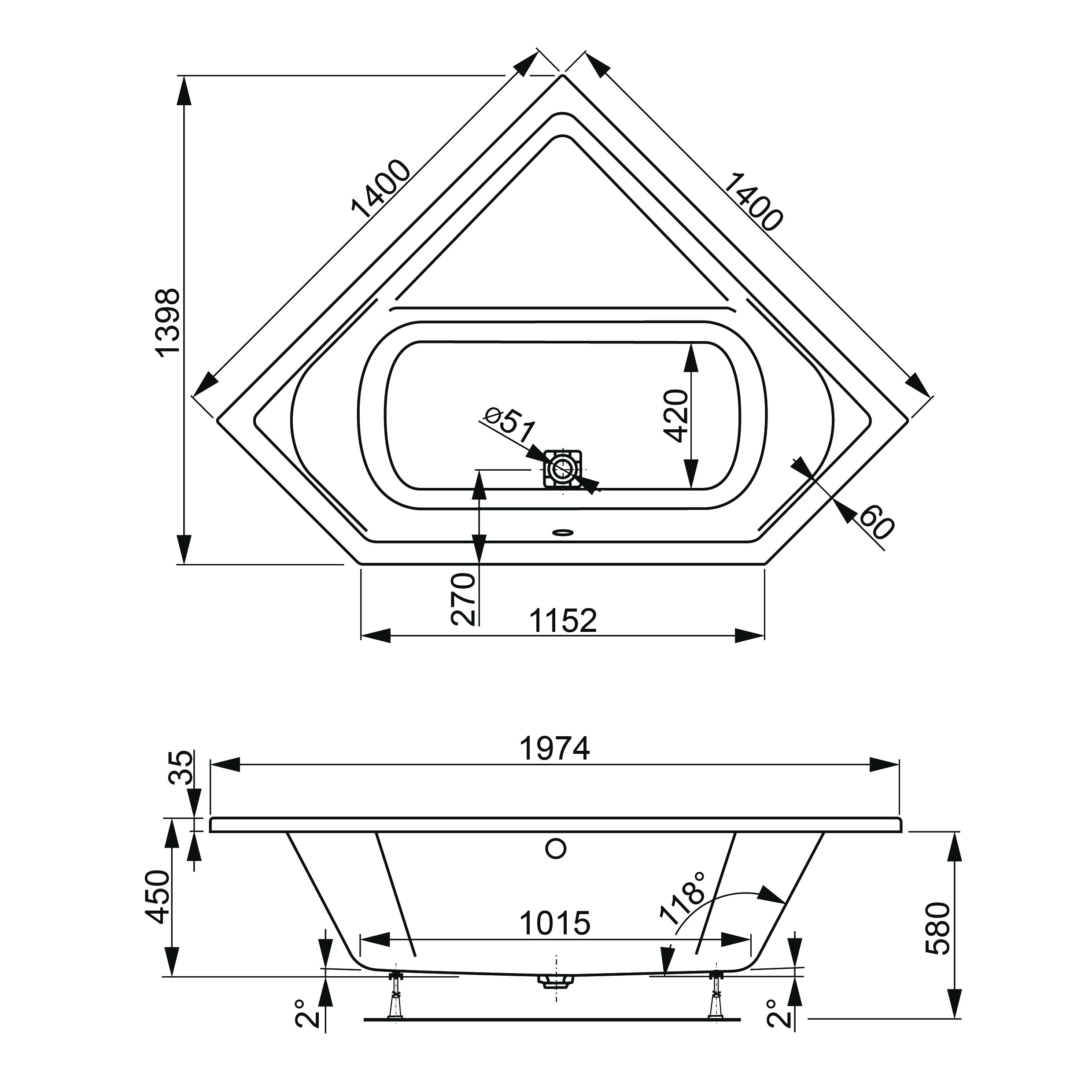 Акриловая ванна VAGNERPLAST Cavallo corner VPBA140CAV3X-04 140x140
