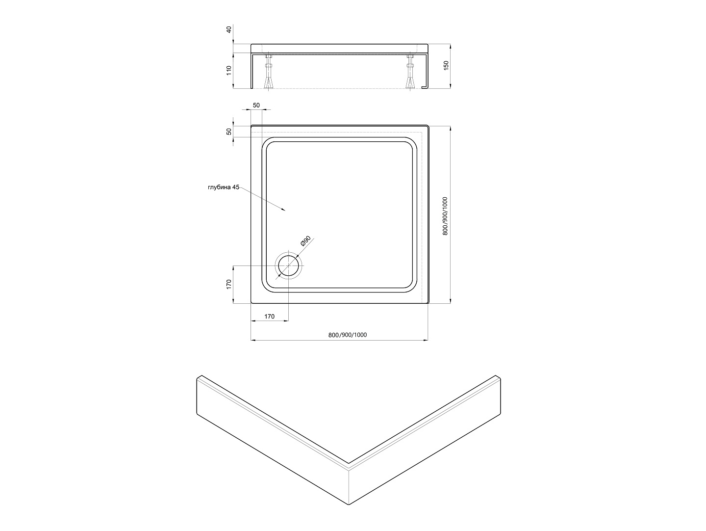 Душевой поддон Aquatek 90x90 DPA-0000005