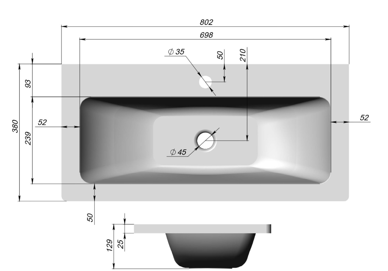 Раковина BelBagno BB800/380-LV-MR-ETN накладная