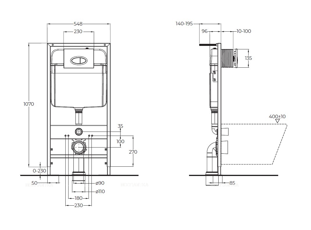 Инсталляция для подвесного унитаза BelBagno BB026/BB042BL с панелью смыва