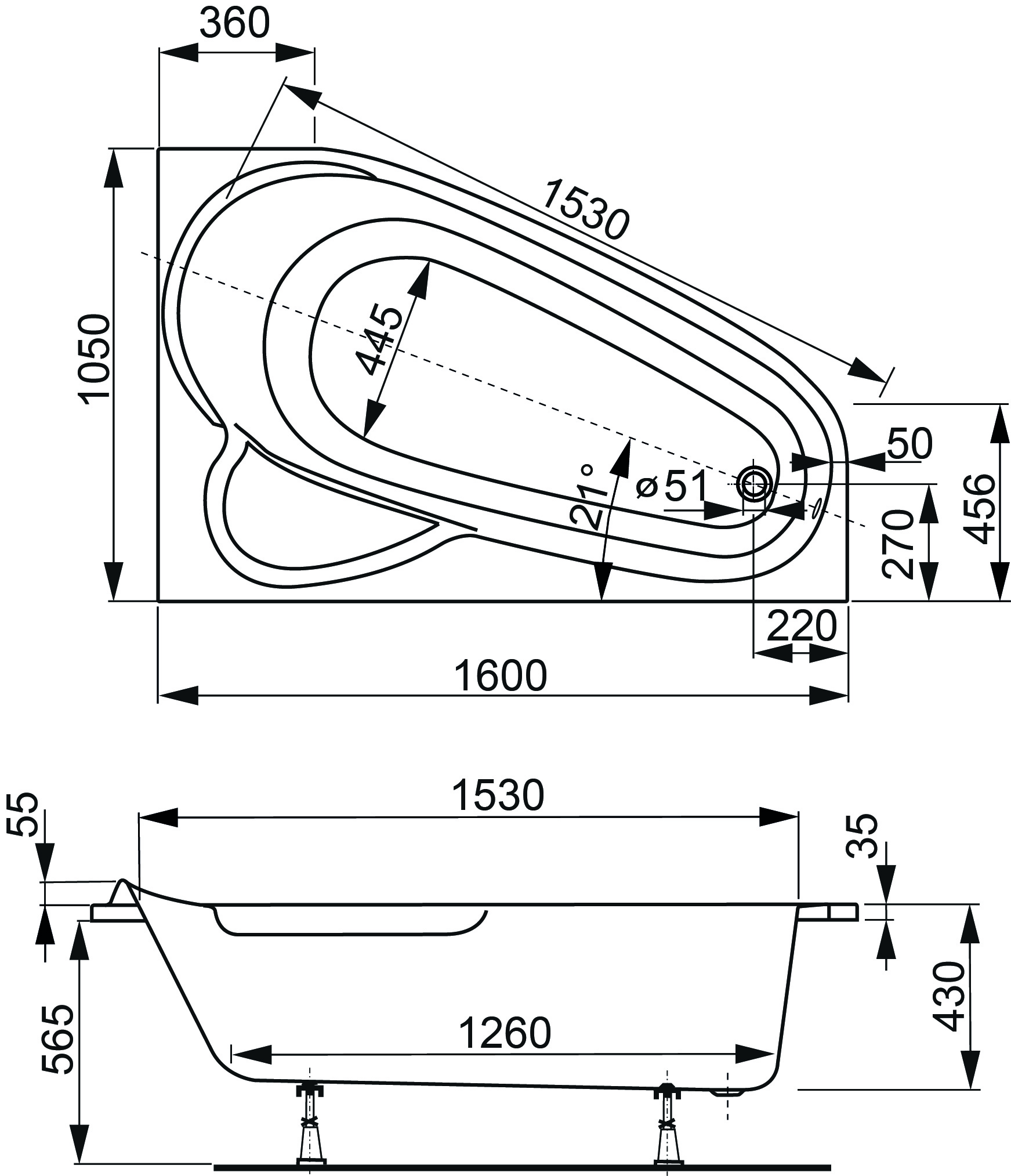 Акриловая ванна VAGNERPLAST Selena VPBA163SEL3LX-04 160х105 Left