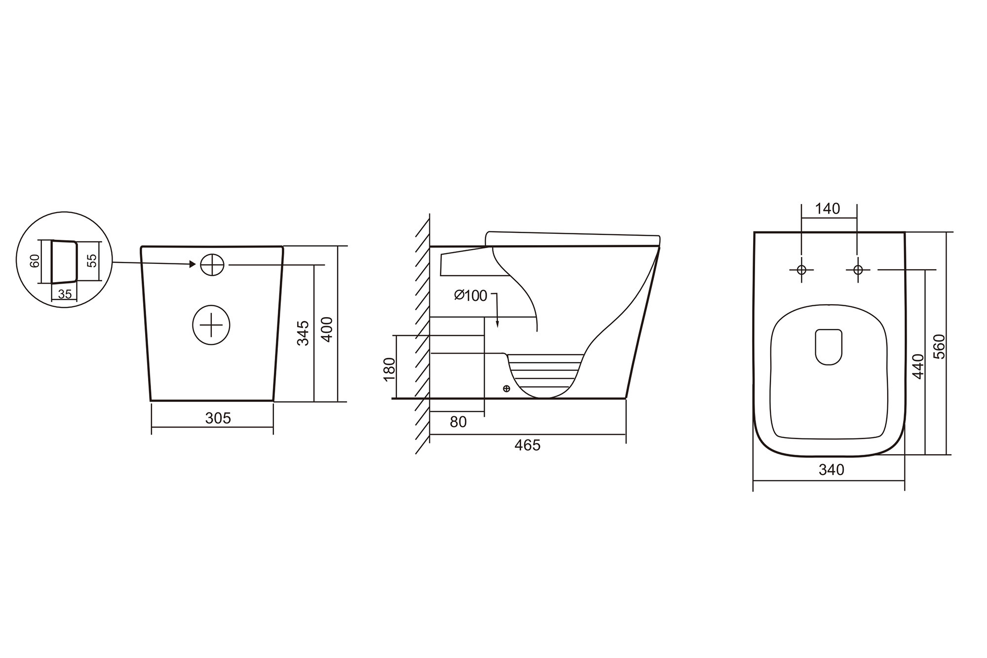 Унитаз Abber Rechteck AC1211 приставной белый, безободковый