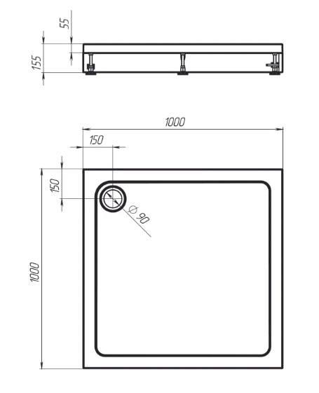 Поддон для душа 1Marka Flat 01фл1010прК, 100х100 см