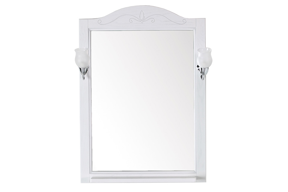 Зеркало ASB-Woodline Салерно 65 с полкой и светильниками белый патина серебро