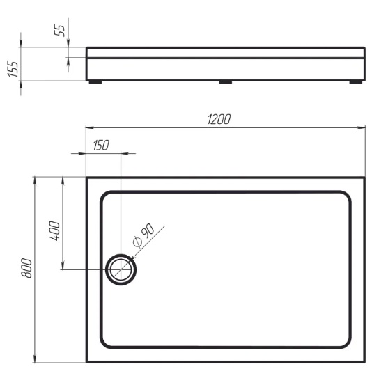 Поддон для душа 1Marka Flat 01фл1280прК, 120х80 см