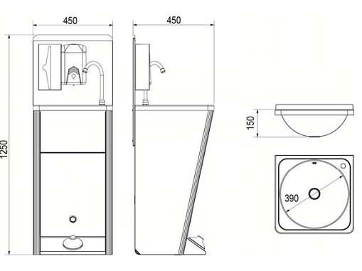 Раковина мобильный с дозатором для мыла, диспенсером для бумажных полотенец и контейнером для мыла Nofer 13044.MOV
