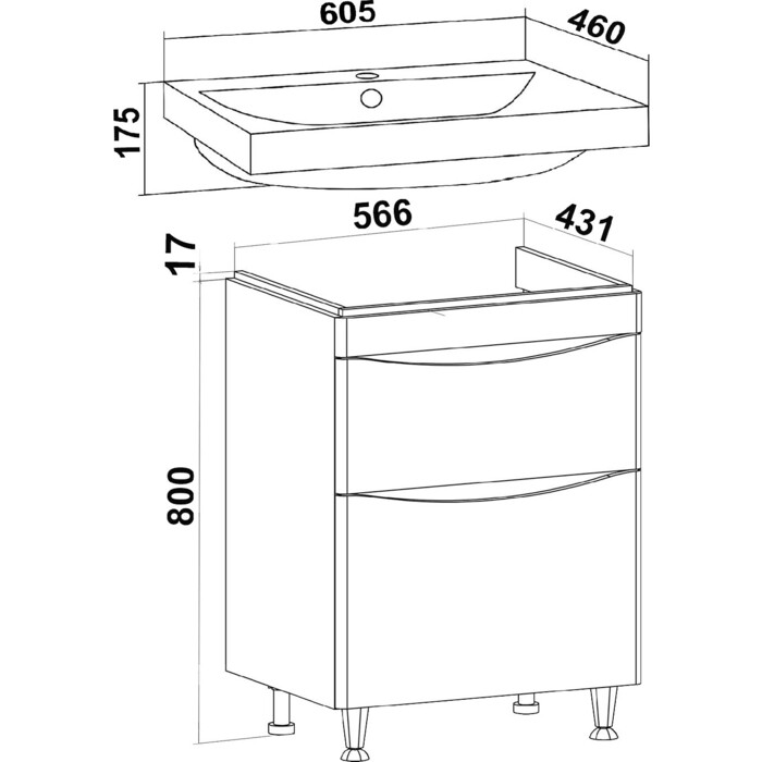 умба под раковину Runo Афина 56х43 напольная, белая