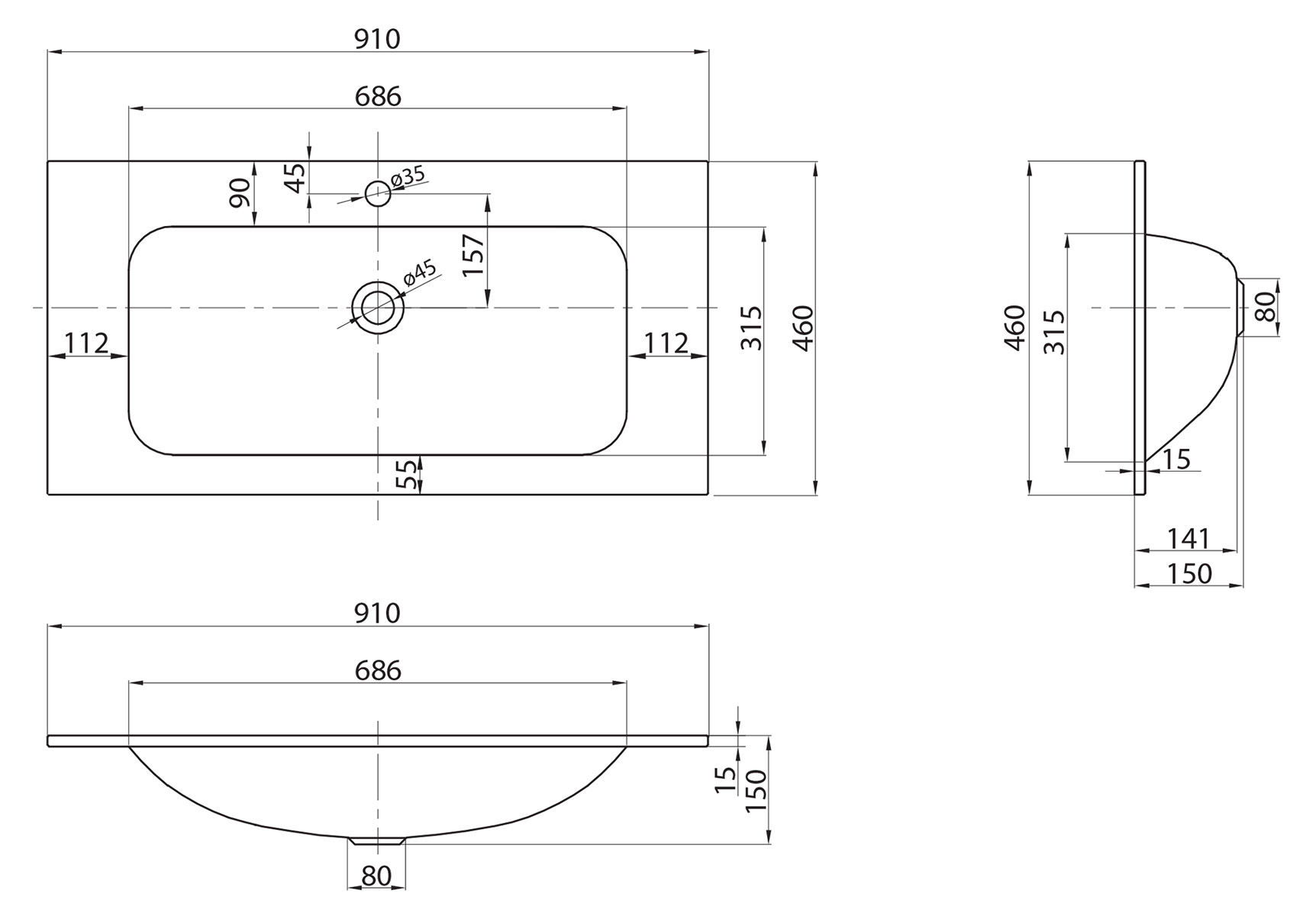 Раковина BelBagno BB910/465-LV-VTR-BL накладная