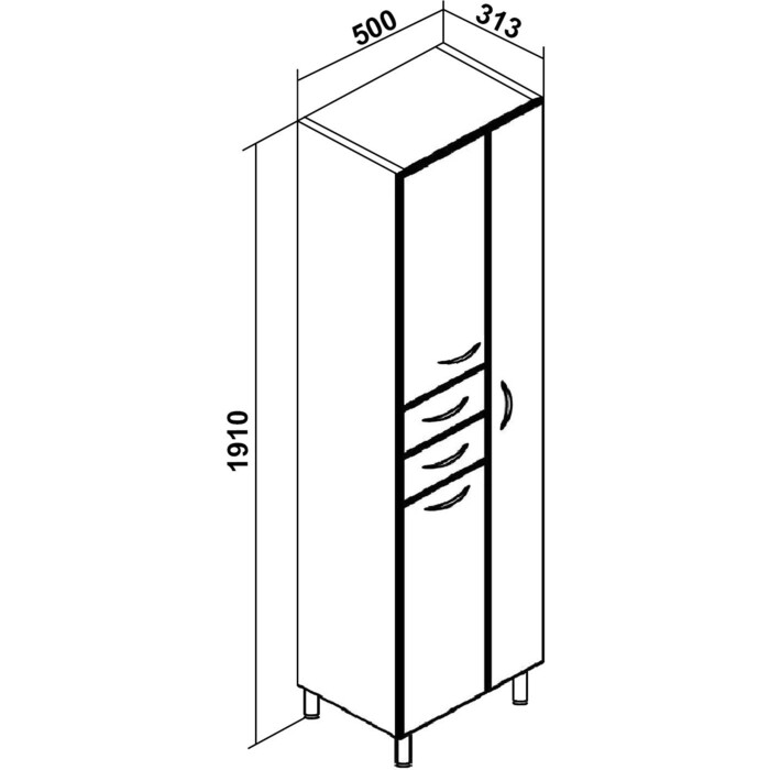 Пенал Runo Эконом 50х190 правый, с корзиной для белья, белый