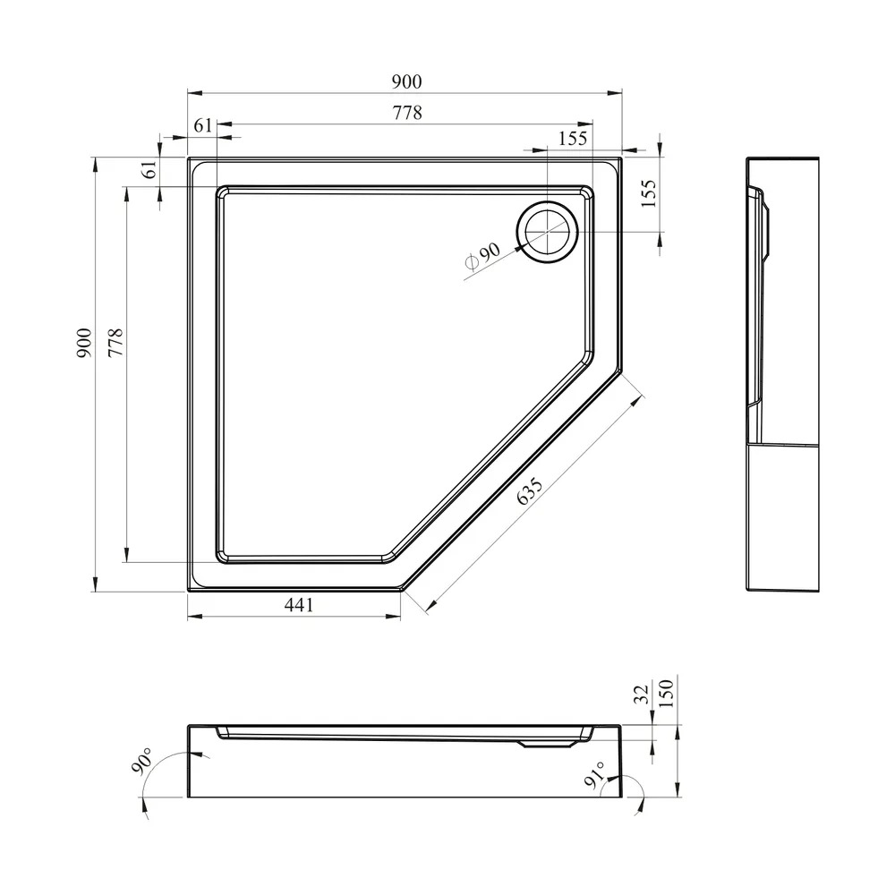 Акриловый душевой поддон Lavinia Boho Art 37081900 90х90 см