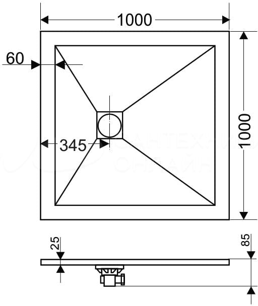 Поддон для душа RGW Stone Tray ST-0100G 100х100 с сифоном