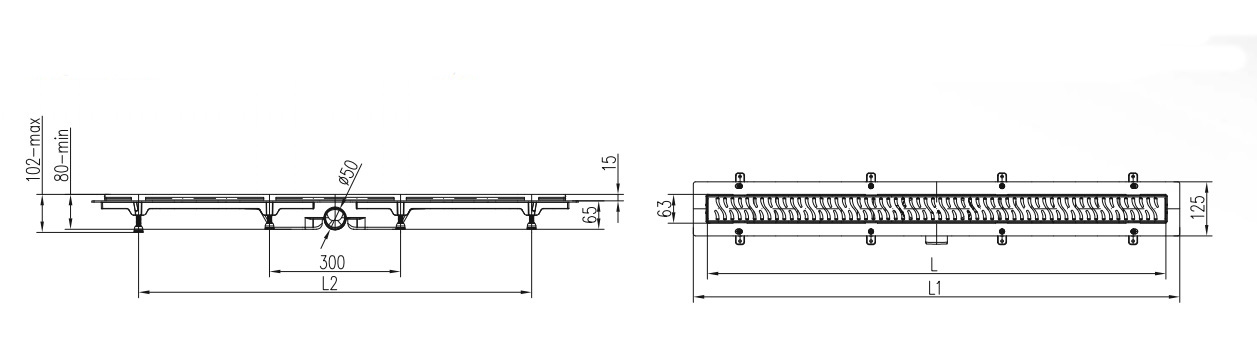 Водоотводящий желоб ALPEN-MCH Line CH750/50LN с рамкой