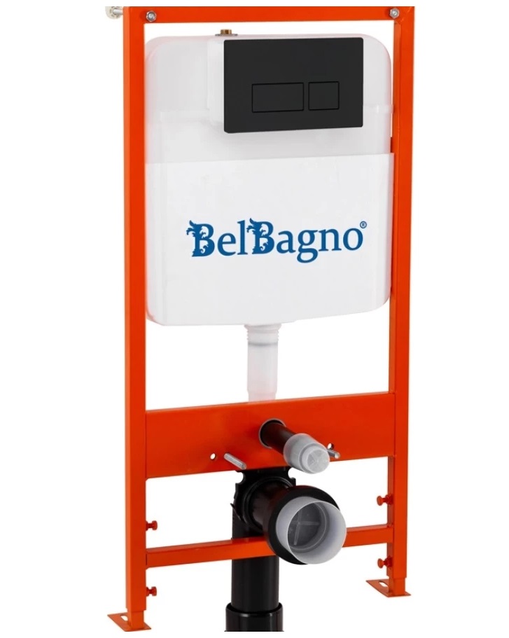 Инсталляция для подвесного унитаза BelBagno BB026/BB044NERO с панелью смыва