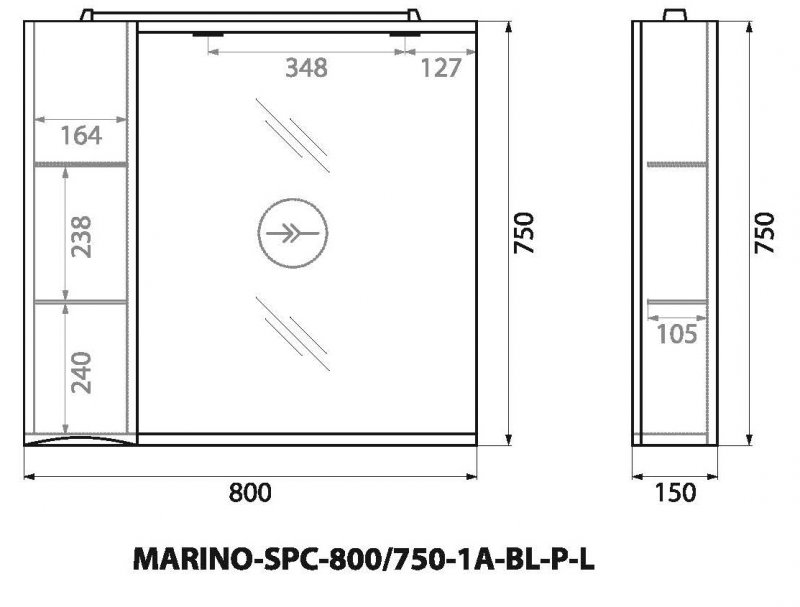 Зеркальный шкаф BelBagno Marino 80 см L, Bianco Lucido