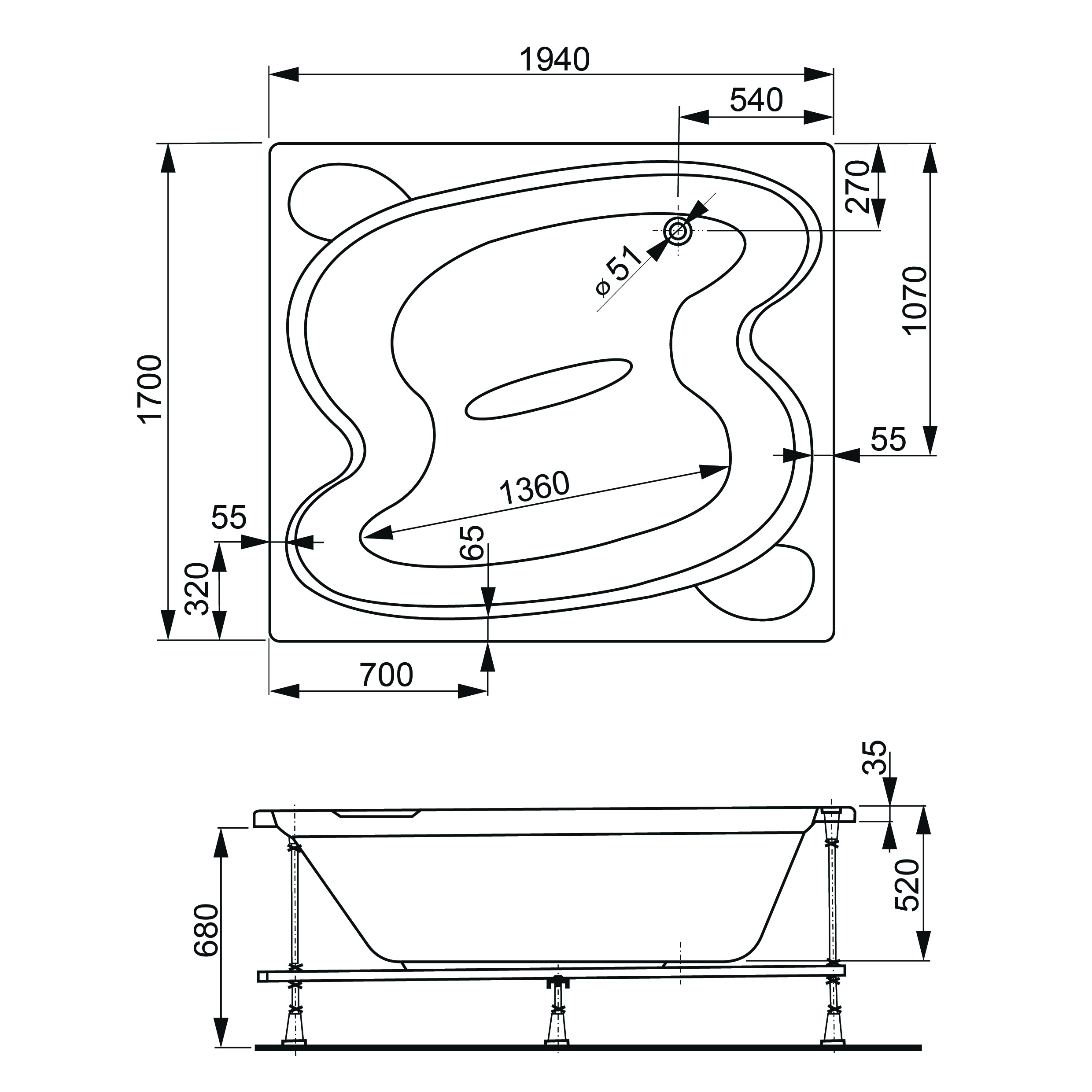 Акриловая ванна VAGNERPLAST Helios VPBA197HEL2X-04 190х100