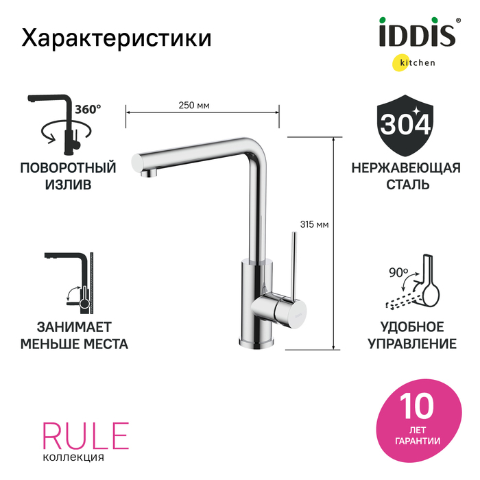 Смеситель для кухни Iddis Rule RULSBL0i05